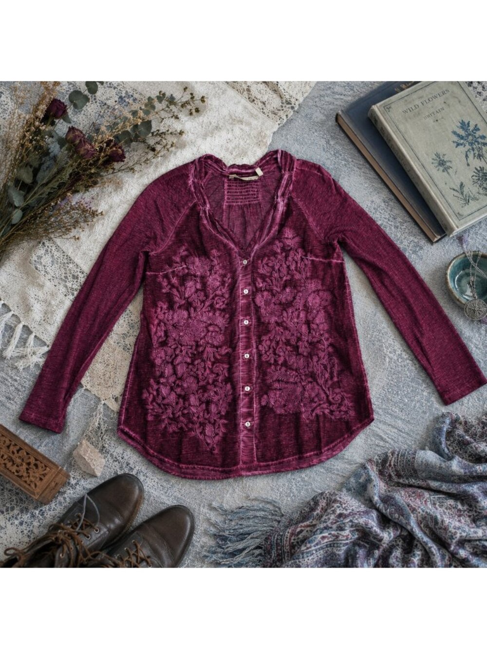 Soft Surroundings Magenta Pink Magnifico Embroidered Top Size XS Boho Floral - Picture 1 of 14